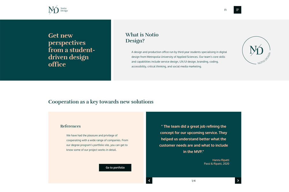 A desktop screenshot from the upper part of Notio Design’s website.